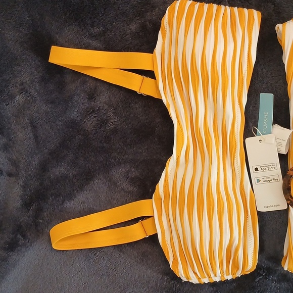 Cupshe High Waist Cutout Bikini - Yellow and White - Picture 3 of 5